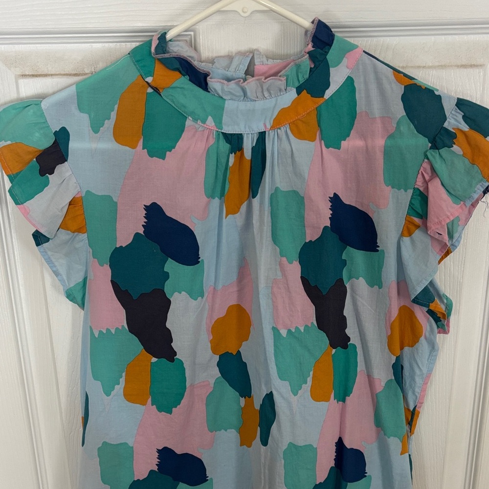 Multicolor Abstract Ruffle Sleeve Top size Large - Picture 3 of 10